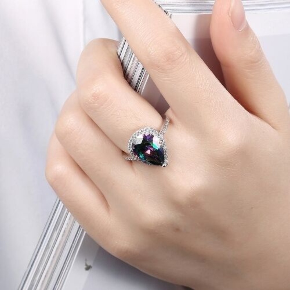Water Teardrop 925 Sterling Silver Engagement Ring
